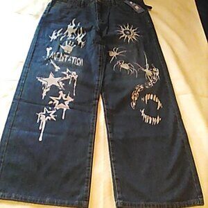 Jeans Men's 34 X 31 Painted Baggy Wide Leg Streetwear Grunge NWT